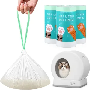 60 Count Self-Cleaning Cat Litter Box Liners Bag Fit For MW-SC01/MW-SC02/MW-LR01, Drawstring Heavy Duty Cat Litter Receptacles Bags Compatible with Automatic Pet Litter Box-18" * 12"