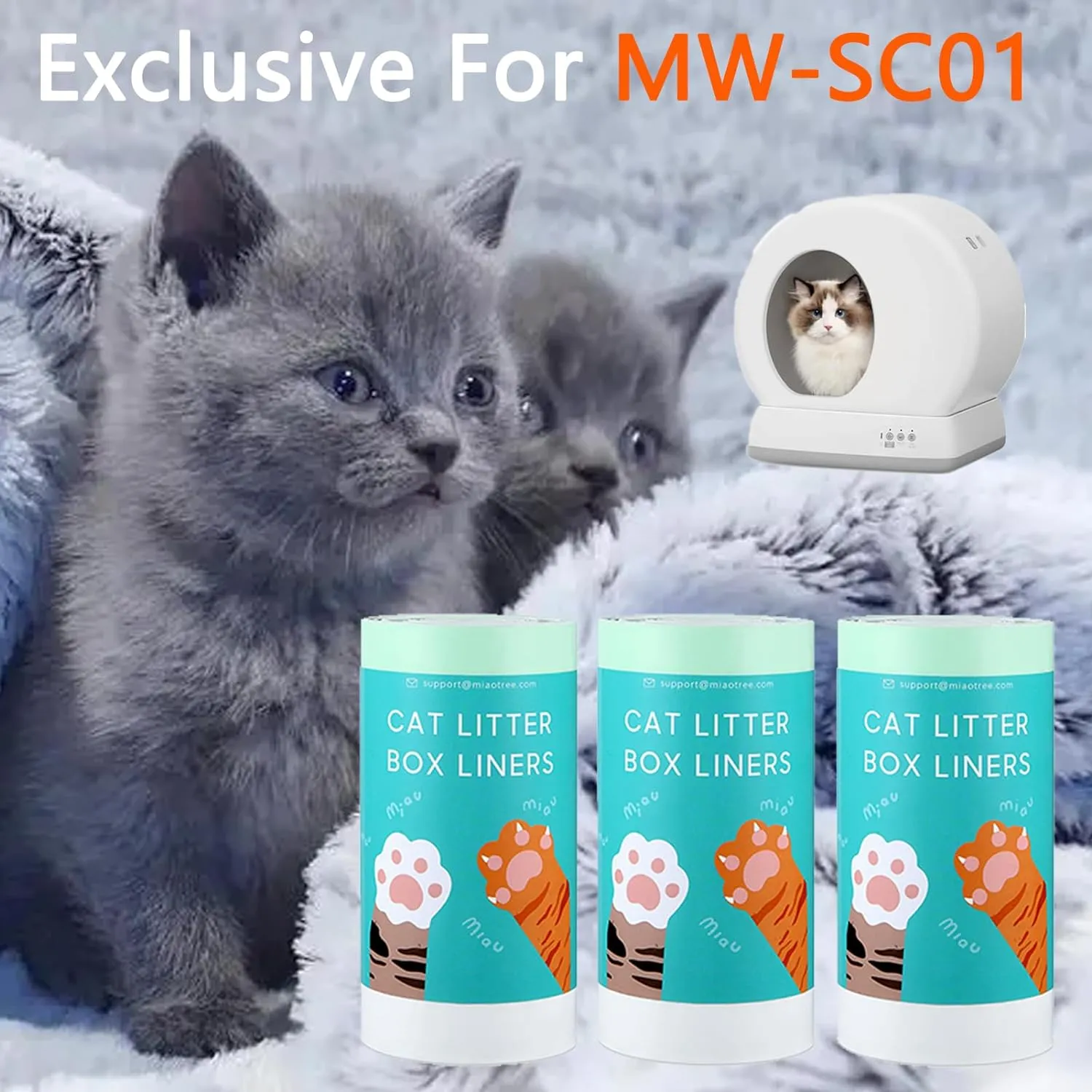 60 Count Self-Cleaning Cat Litter Box Liners Bag Fit For MW-SC01/MW-SC02/MW-LR01, Drawstring Heavy Duty Cat Litter Receptacles Bags Compatible with Automatic Pet Litter Box-18" * 12"