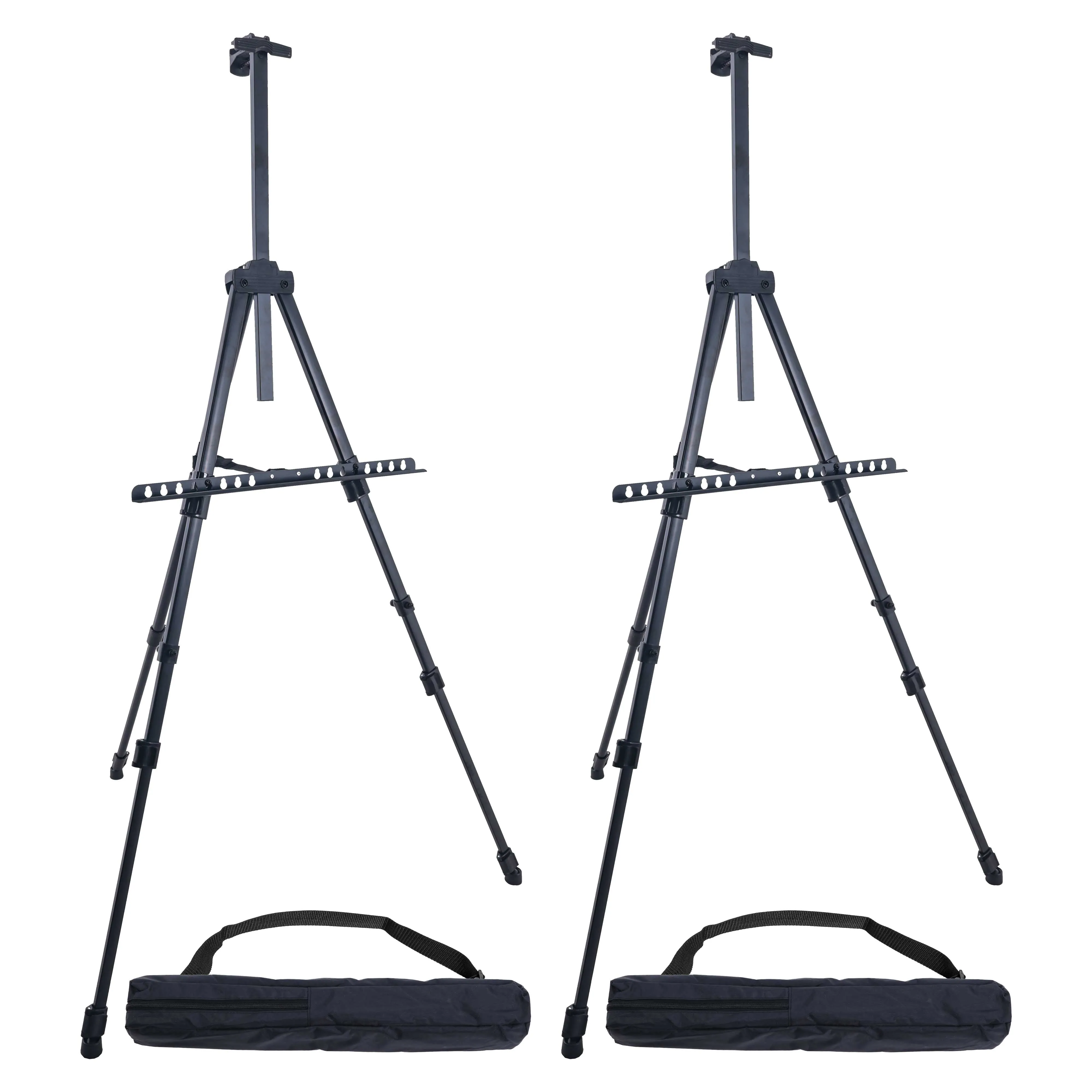 66" Black Metal Tripod Easel Display (2 Pack) - Adjustable 20"- 5.5', Holds 32" Canvas - Floor/Tabletop Easel Stand, For Sign Display, Painting, Poster Board, Canvas - Portable Bag