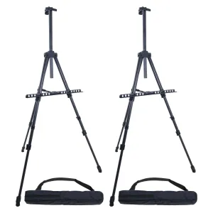 66" Black Metal Tripod Easel Display (2 Pack) - Adjustable 20"- 5.5', Holds 32" Canvas - Floor/Tabletop Easel Stand, For Sign Display, Painting, Poster Board, Canvas - Portable Bag