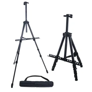 66" Black Metal Tripod Easel Display - Adjustable 20"- 5.5', Holds 32" Canvas - Floor/Tabletop Easel Stand, For Sign Display, Painting, Poster Board, Canvas - Portable Bag
