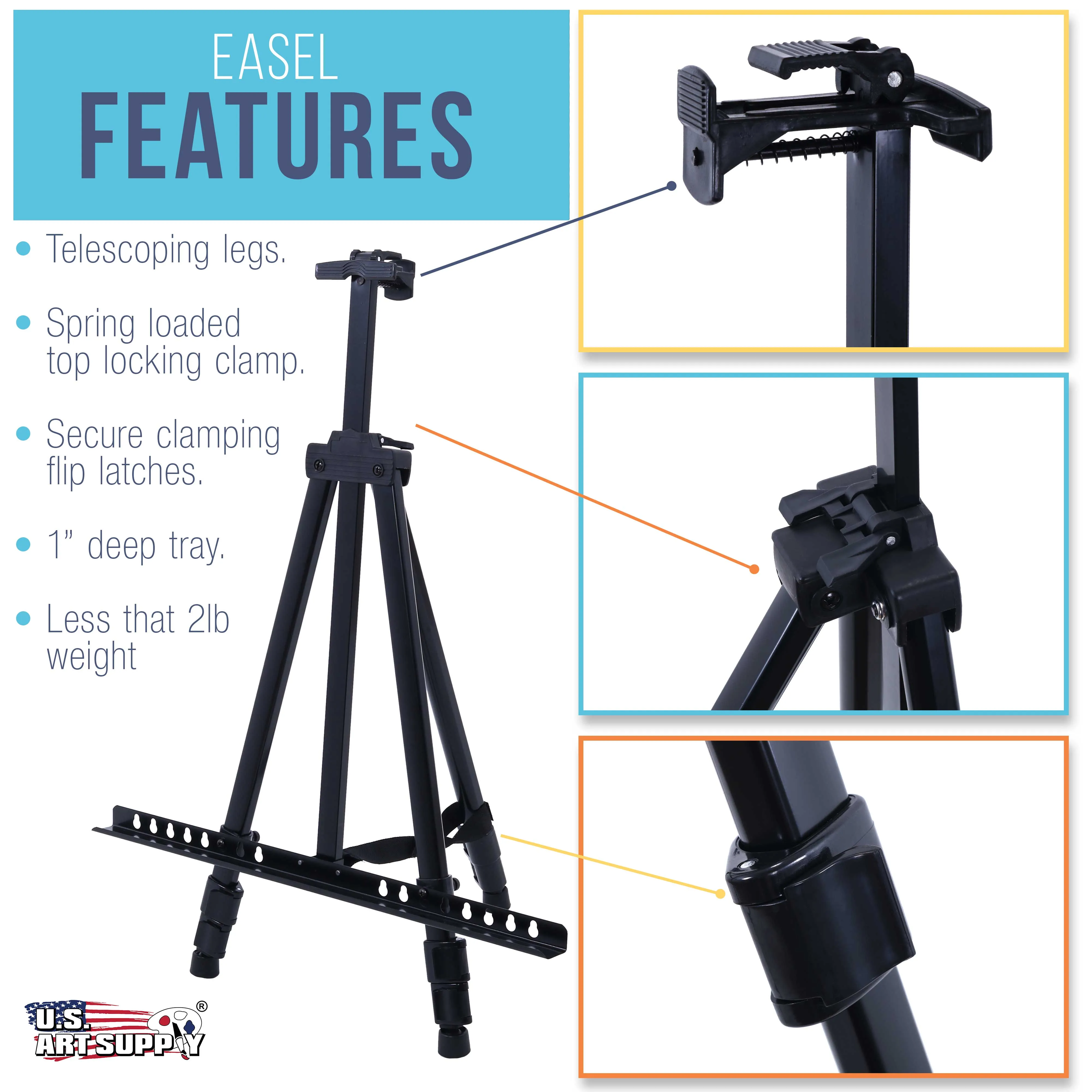66" Black Metal Tripod Easel Display - Adjustable 20"- 5.5', Holds 32" Canvas - Floor/Tabletop Easel Stand, For Sign Display, Painting, Poster Board, Canvas - Portable Bag