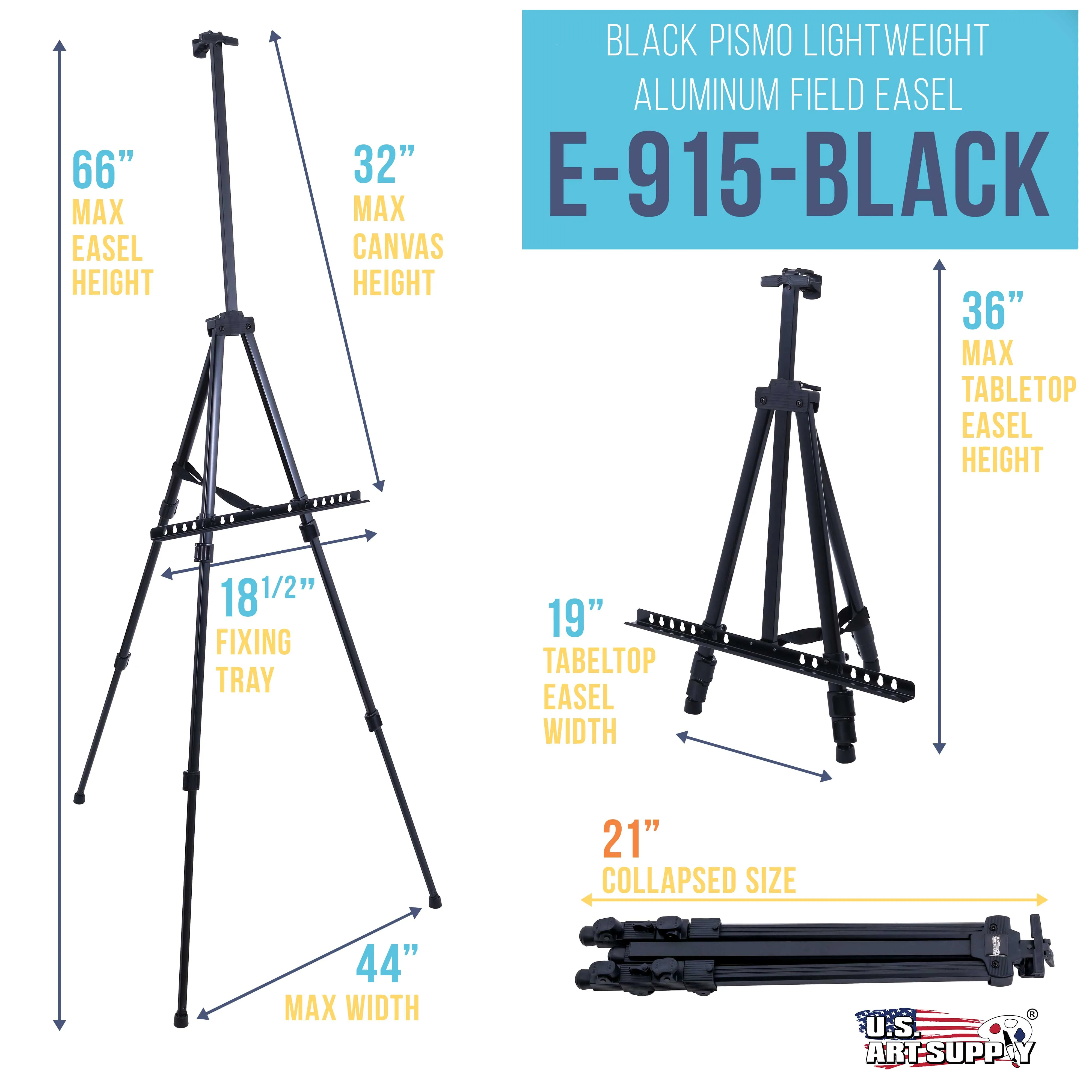 66" Black Metal Tripod Easel Display - Adjustable 20"- 5.5', Holds 32" Canvas - Floor/Tabletop Easel Stand, For Sign Display, Painting, Poster Board, Canvas - Portable Bag
