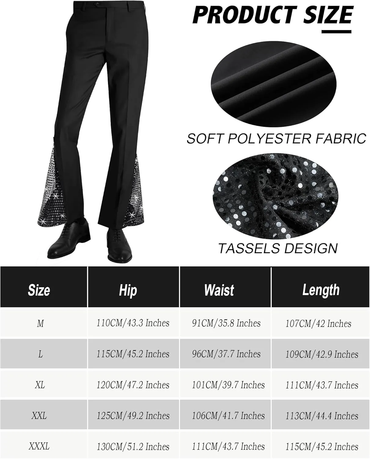 8 Pcs Disco Outfit Men 70s Costume with Retro Sequin Shirt and 80s Bell Bottom Pants, Men's Disco Outfit for Halloween