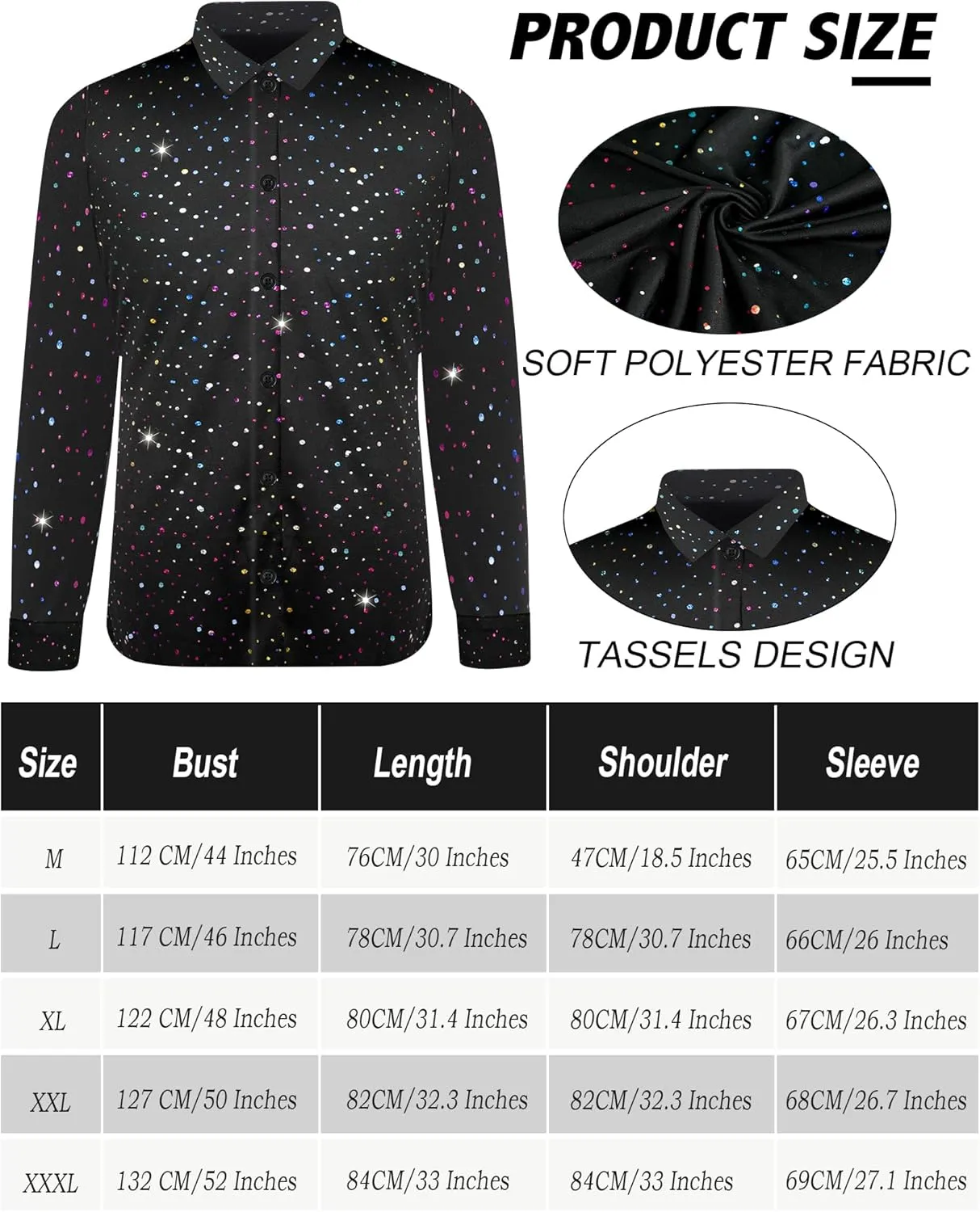 8 Pcs Disco Outfit Men 70s Costume with Retro Sequin Shirt and 80s Bell Bottom Pants, Men's Disco Outfit for Halloween
