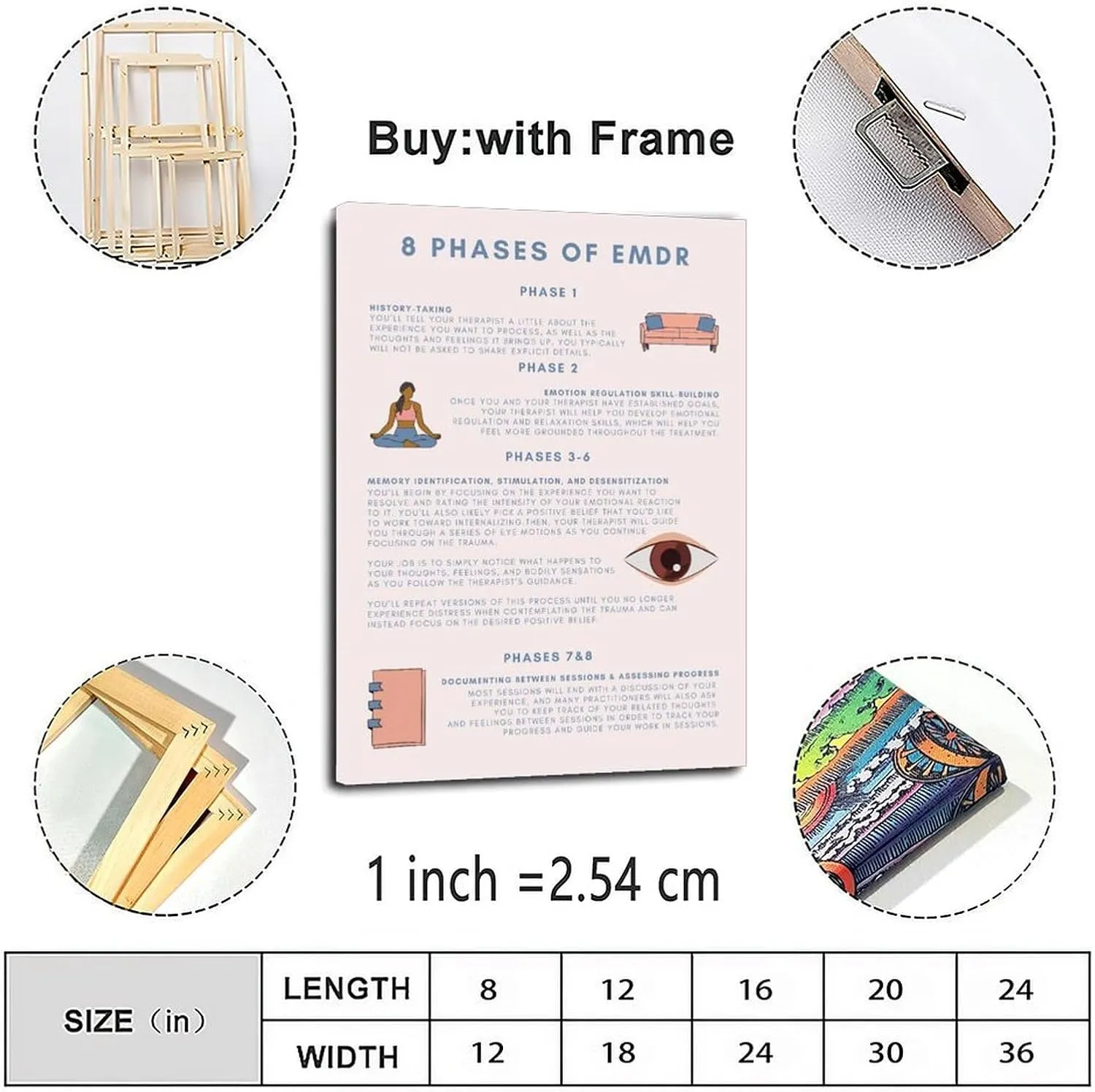 8 Phases of EMDR Poster Mental Health Wall Art (1) Canvas Painting Posters And Prints Wall Art for Living Room Bedroom Decor 24x36inch(60x90cm) Frame-style
