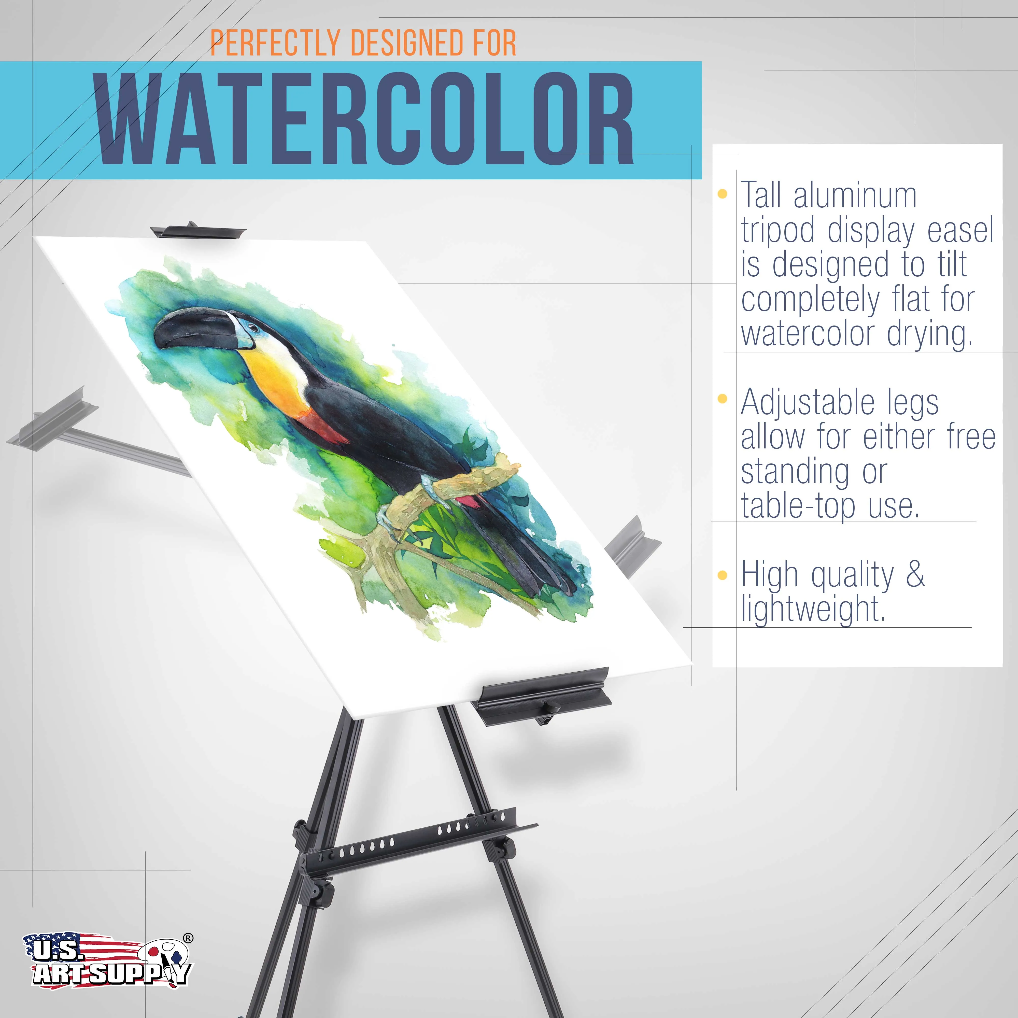 80" High Aluminum Artist Watercolor Field Display Easel Stand, Adjustable Height Floor Tabletop Tripod, Holds Canvas Up To 63" Vertical 40" Horizontal