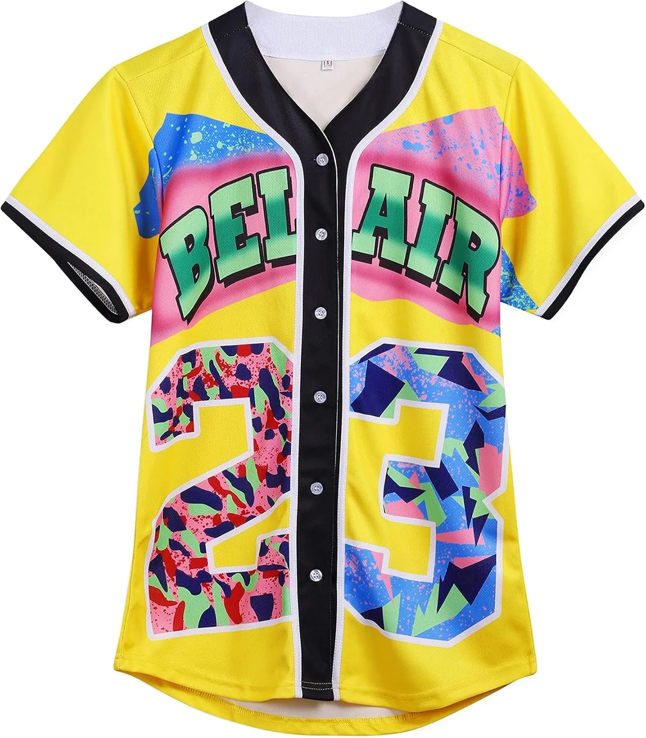 90s Clothing for Women,Unisex Hip Hop Outfit for Party,Bel Air Baseball Jersey,Short Sleeve Button Down Shirt