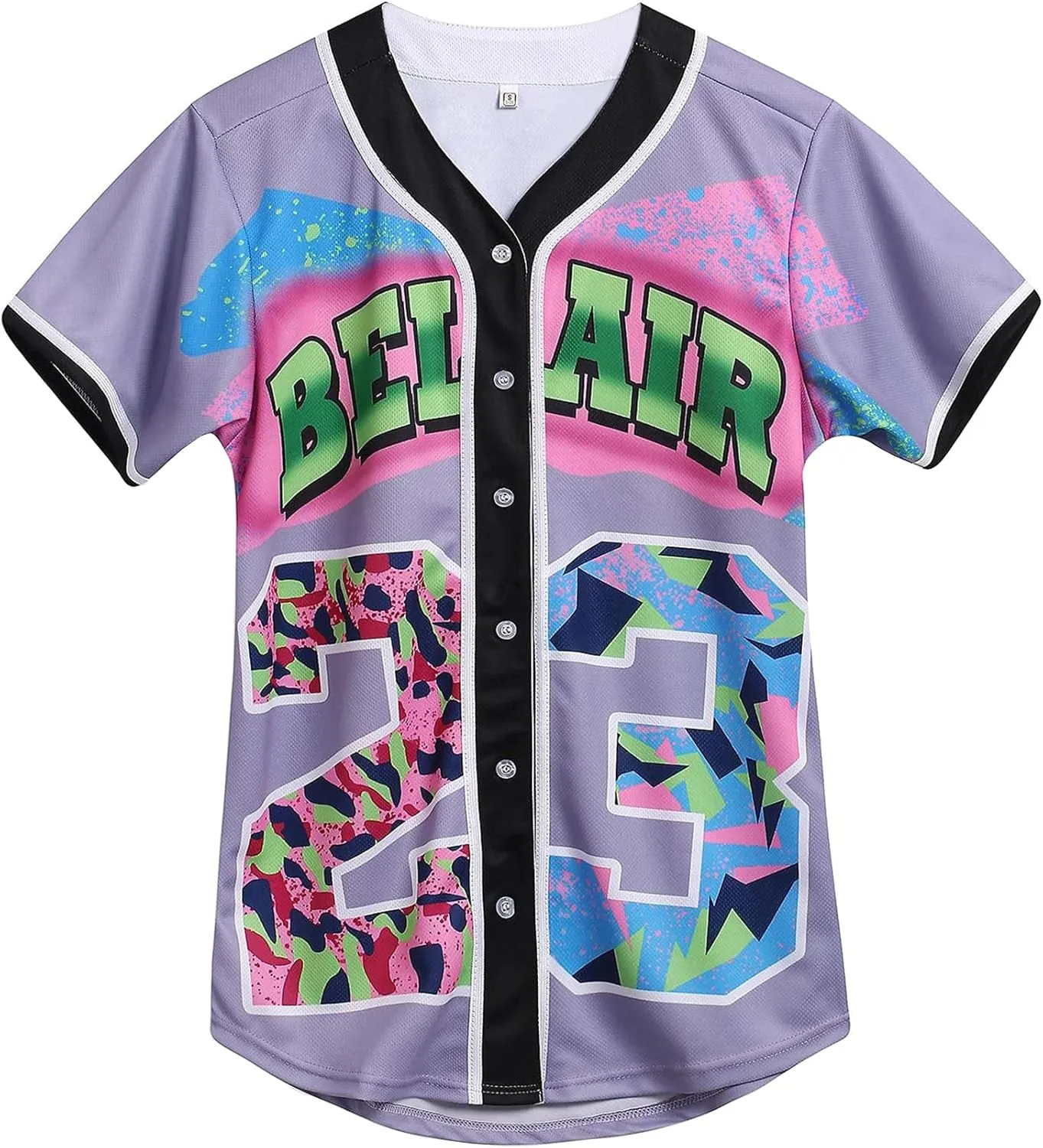 90s Clothing for Women,Unisex Hip Hop Outfit for Party,Bel Air Baseball Jersey,Short Sleeve Button Down Shirt