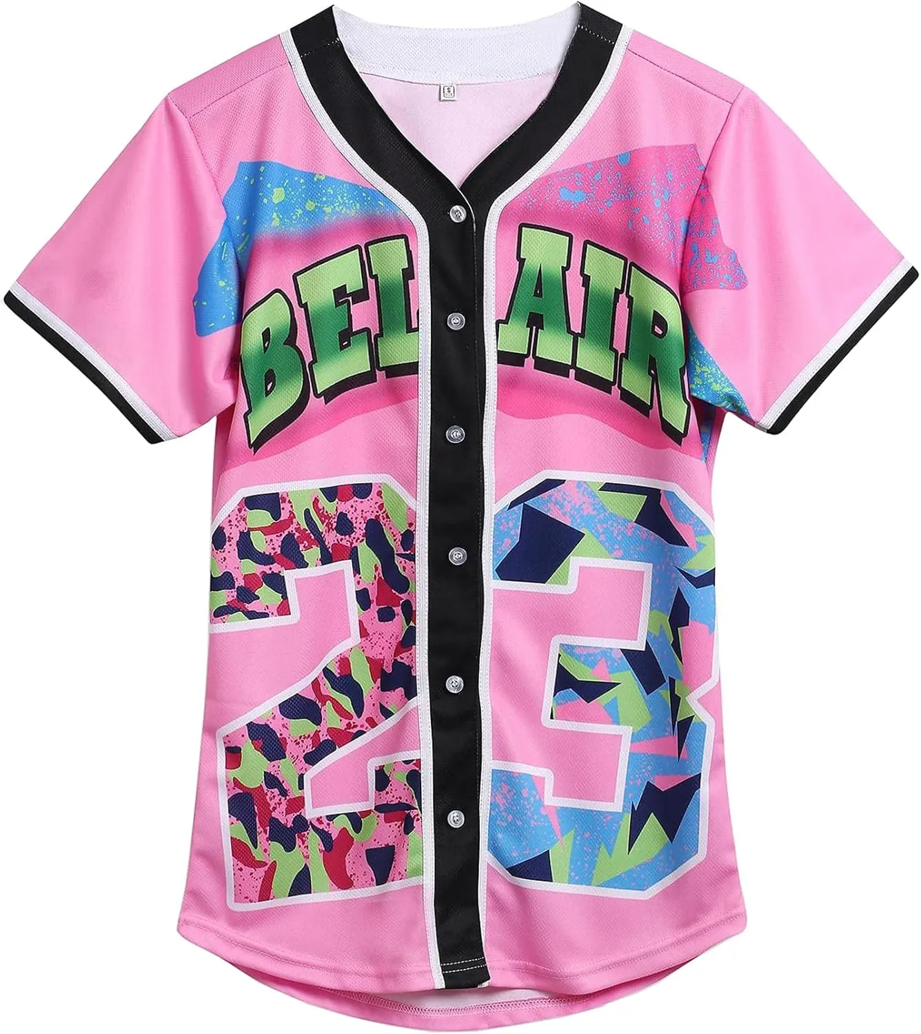 90s Clothing for Women,Unisex Hip Hop Outfit for Party,Bel Air Baseball Jersey,Short Sleeve Button Down Shirt