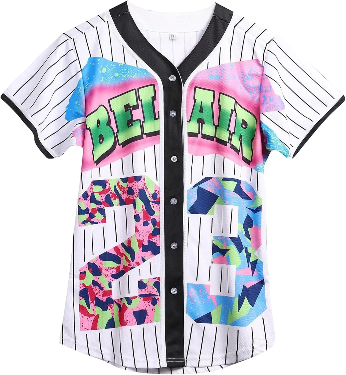 90s Clothing for Women,Unisex Hip Hop Outfit for Party,Bel Air Baseball Jersey,Short Sleeve Button Down Shirt
