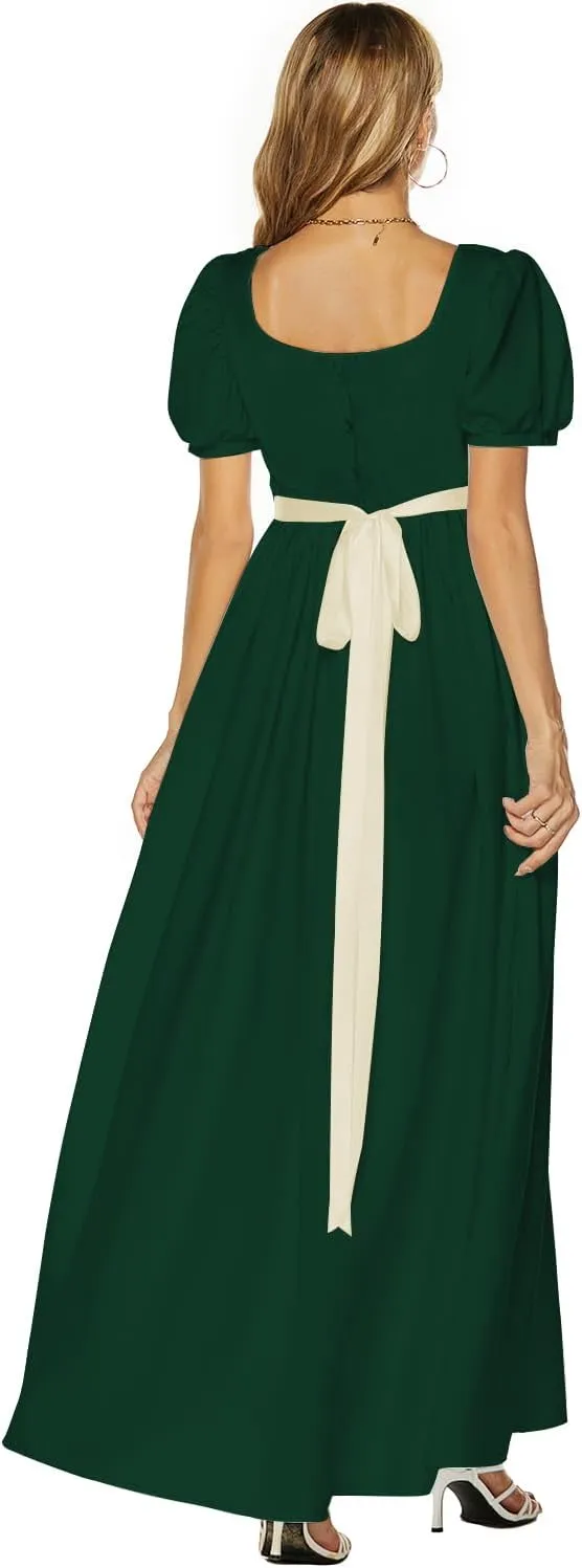 Abaowedding Regency Dresses for Women Victorian Tea Gown Dress with Satin Sash Vintage Ball Gown Ruffle Puff Sleeve