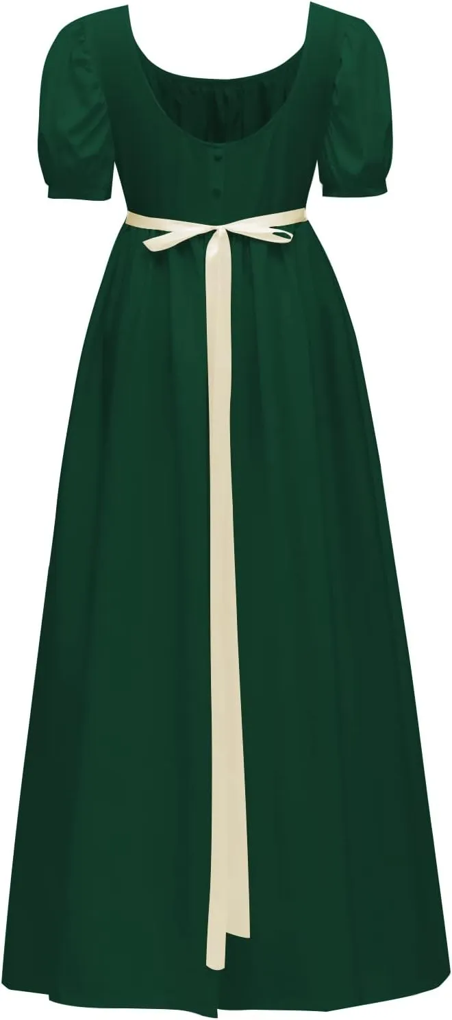 Abaowedding Regency Dresses for Women Victorian Tea Gown Dress with Satin Sash Vintage Ball Gown Ruffle Puff Sleeve