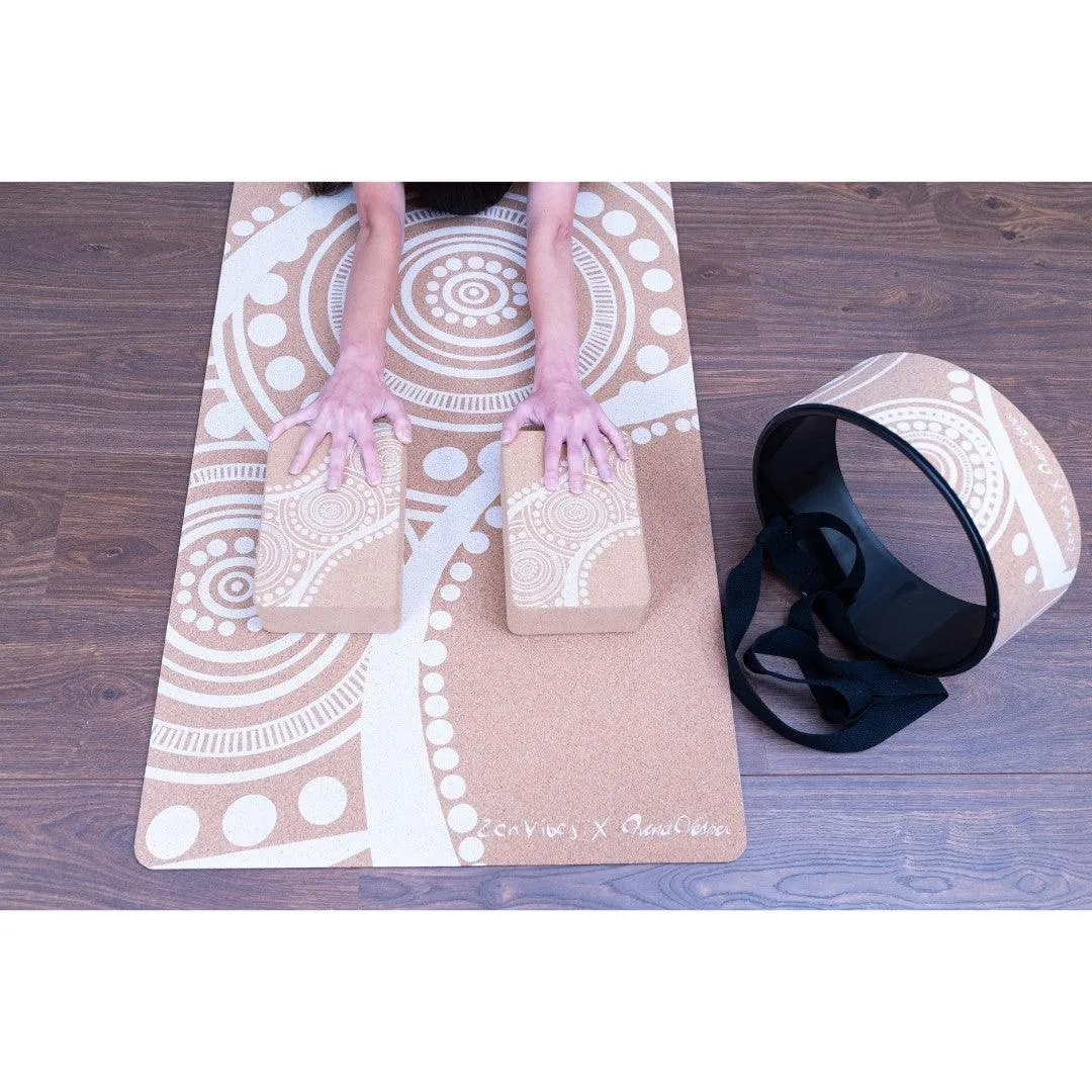 Aboriginal Art Cork Yoga Mat with Rubber Back | Flowing Rivers - White | 5mm
