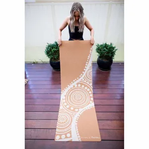 Aboriginal Art Cork Yoga Mat with Rubber Back | Flowing Rivers - White | 5mm