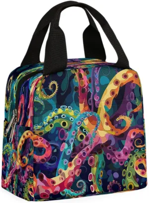 Abstract Art Colorful The Tentacles Octopus Lunch Bag for Women Men Insulated Lunch Box, Reusable Lunch Tote Bag Lunch Container for Work Office Travel Picnic