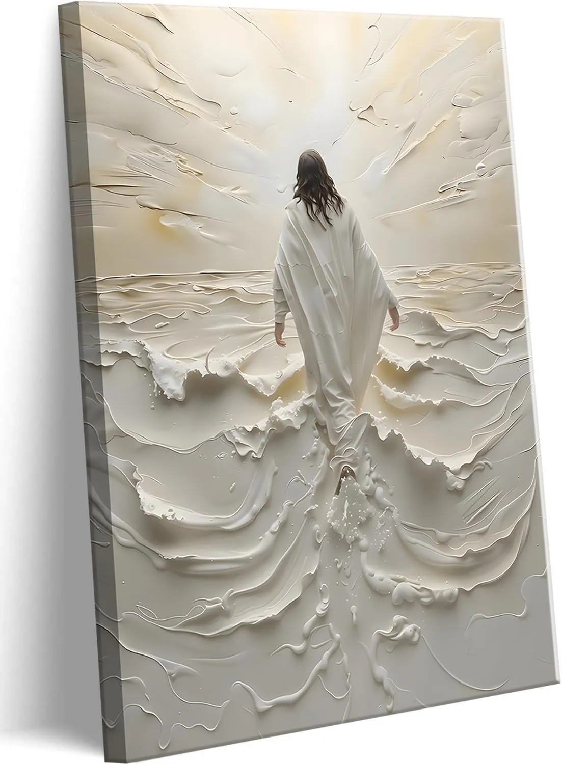 Abstract Jesus Walking on Water Canvas Wall Art Christian Spiritual Wall Decor Pictures Divine Light Modern Religious Posters Prints for Living Room Bedroom Church Decoration 12x16in