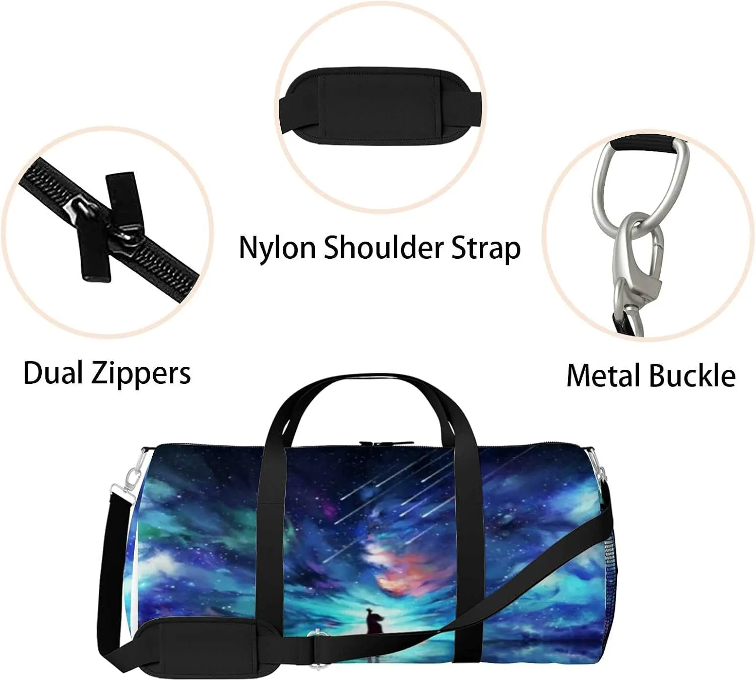 Abstract Silhouette Woman Standing Water Reflection Sports Duffel Bag Travel Gym Tote Bags Lightweight Durable Shoulder Strap Waterproof Polyester Outside Mesh Pocket Overnight Trip Duffel Bag for Women Men