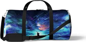 Abstract Silhouette Woman Standing Water Reflection Sports Duffel Bag Travel Gym Tote Bags Lightweight Durable Shoulder Strap Waterproof Polyester Outside Mesh Pocket Overnight Trip Duffel Bag for Women Men