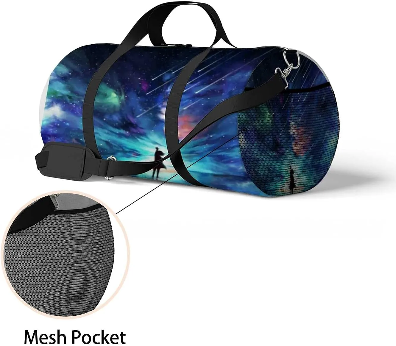 Abstract Silhouette Woman Standing Water Reflection Sports Duffel Bag Travel Gym Tote Bags Lightweight Durable Shoulder Strap Waterproof Polyester Outside Mesh Pocket Overnight Trip Duffel Bag for Women Men