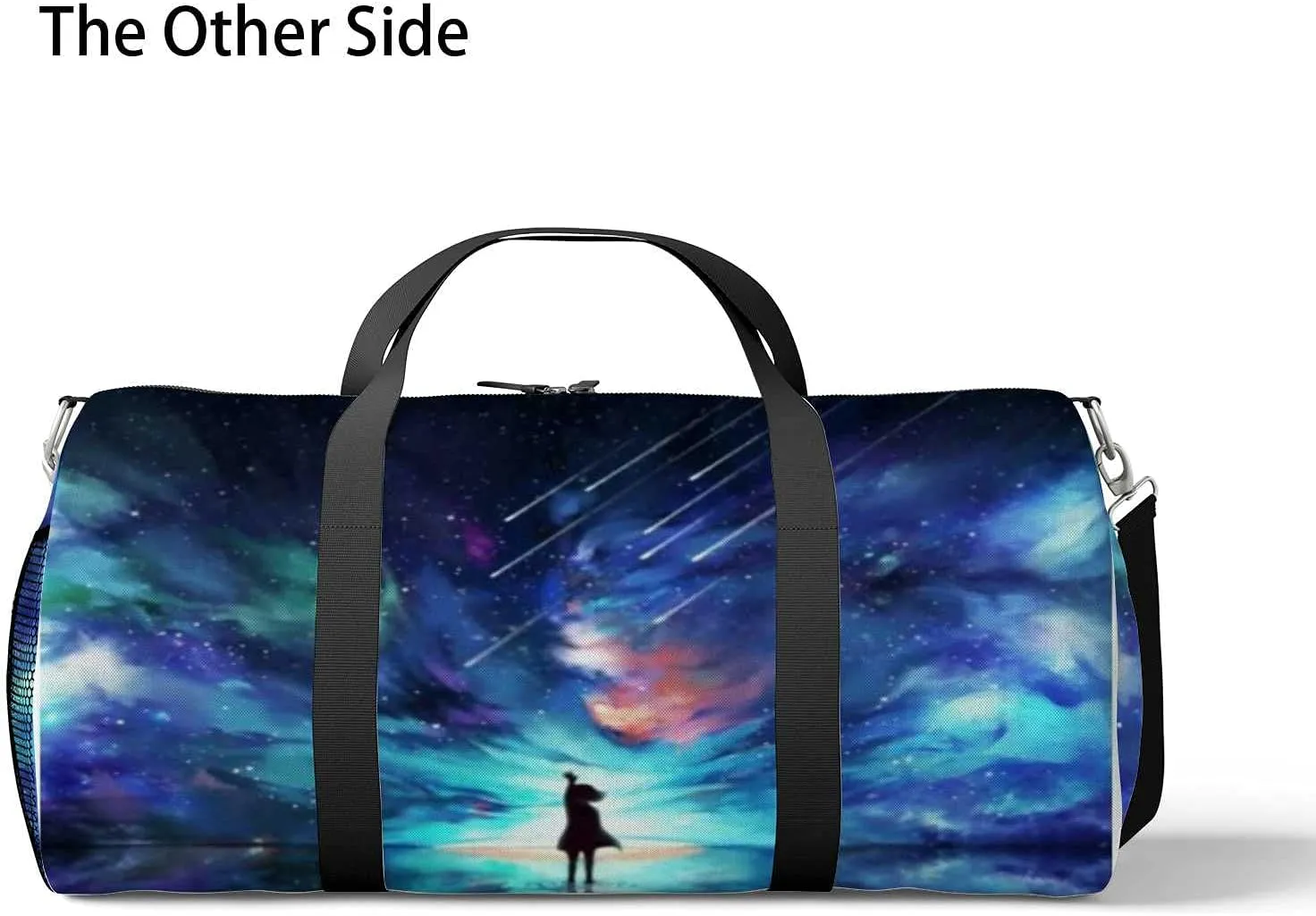 Abstract Silhouette Woman Standing Water Reflection Sports Duffel Bag Travel Gym Tote Bags Lightweight Durable Shoulder Strap Waterproof Polyester Outside Mesh Pocket Overnight Trip Duffel Bag for Women Men