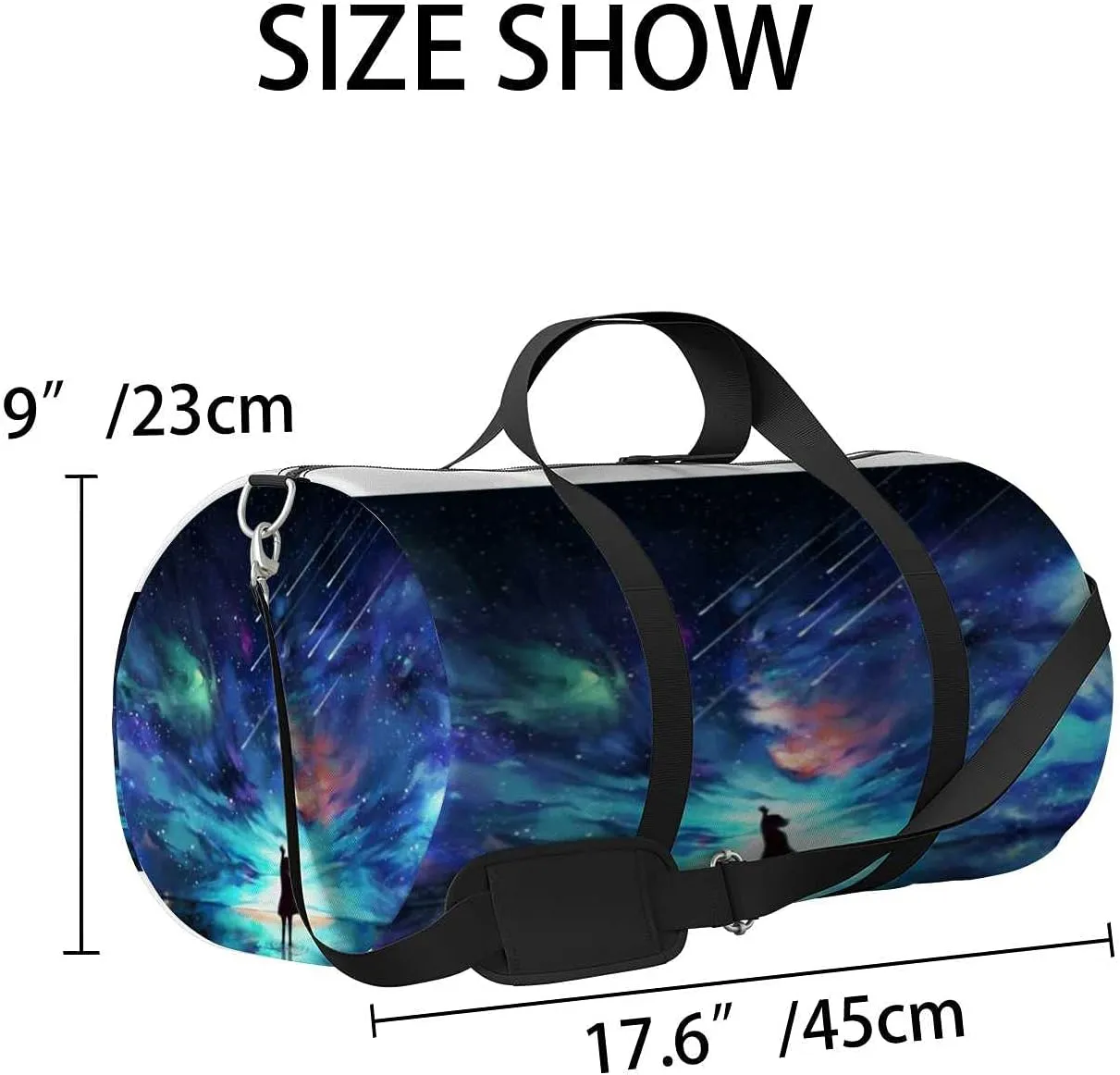 Abstract Silhouette Woman Standing Water Reflection Sports Duffel Bag Travel Gym Tote Bags Lightweight Durable Shoulder Strap Waterproof Polyester Outside Mesh Pocket Overnight Trip Duffel Bag for Women Men