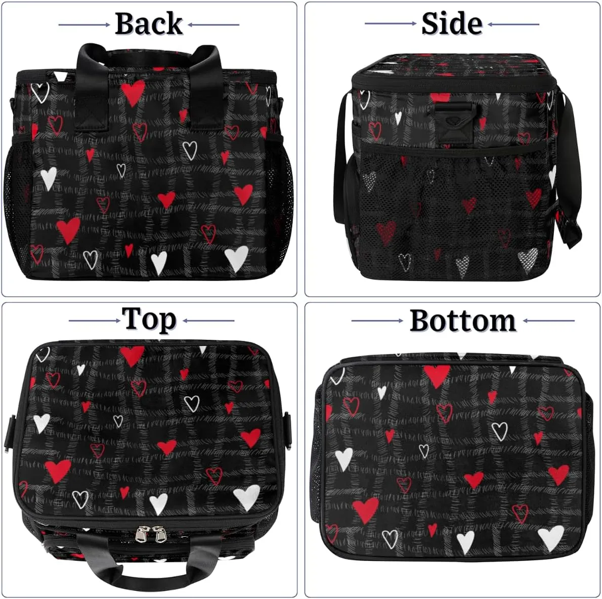 Abstraction Love Hearts Insulated Lunch Bag for Women Men Large Adult Leakproof Lunch Box with Adjustable Shoulder Strap Reusable Cooler Tote Bag for Work Office Picnic Beach