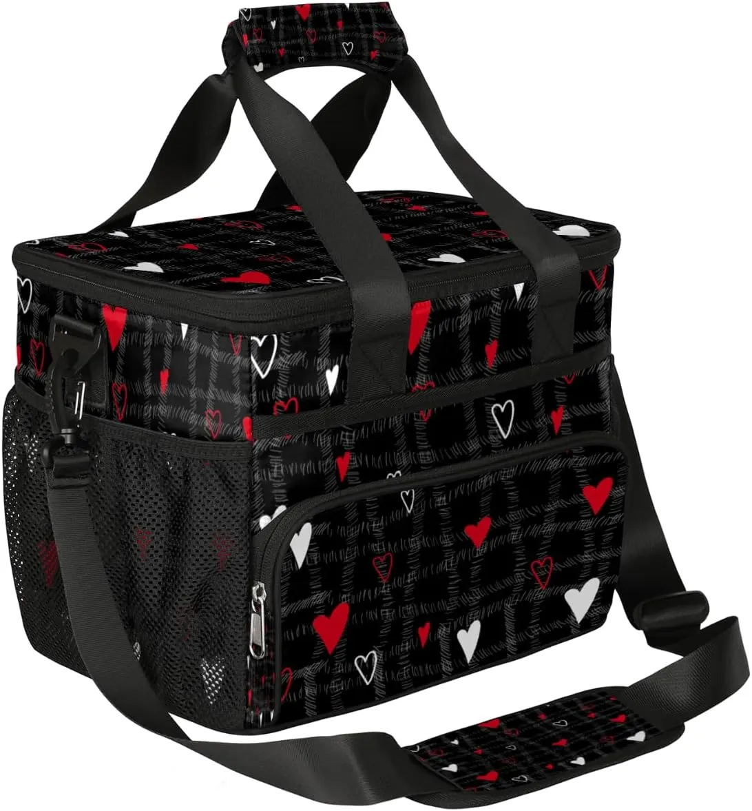 Abstraction Love Hearts Insulated Lunch Bag for Women Men Large Adult Leakproof Lunch Box with Adjustable Shoulder Strap Reusable Cooler Tote Bag for Work Office Picnic Beach