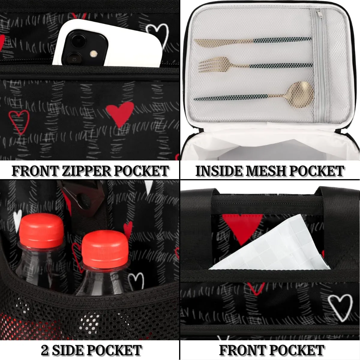 Abstraction Love Hearts Insulated Lunch Bag for Women Men Large Adult Leakproof Lunch Box with Adjustable Shoulder Strap Reusable Cooler Tote Bag for Work Office Picnic Beach
