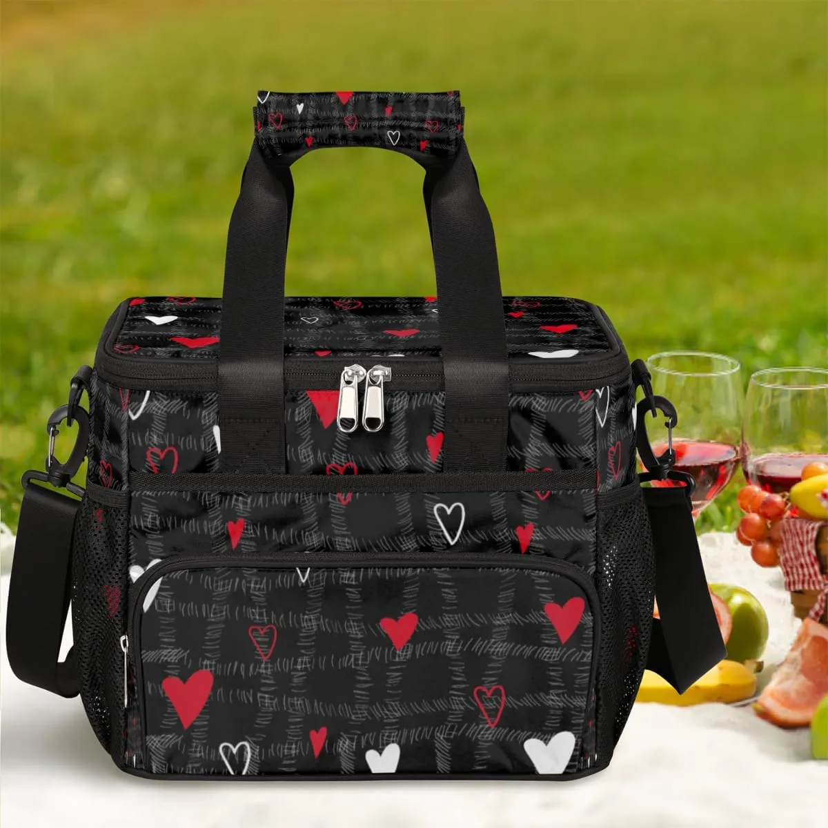Abstraction Love Hearts Insulated Lunch Bag for Women Men Large Adult Leakproof Lunch Box with Adjustable Shoulder Strap Reusable Cooler Tote Bag for Work Office Picnic Beach