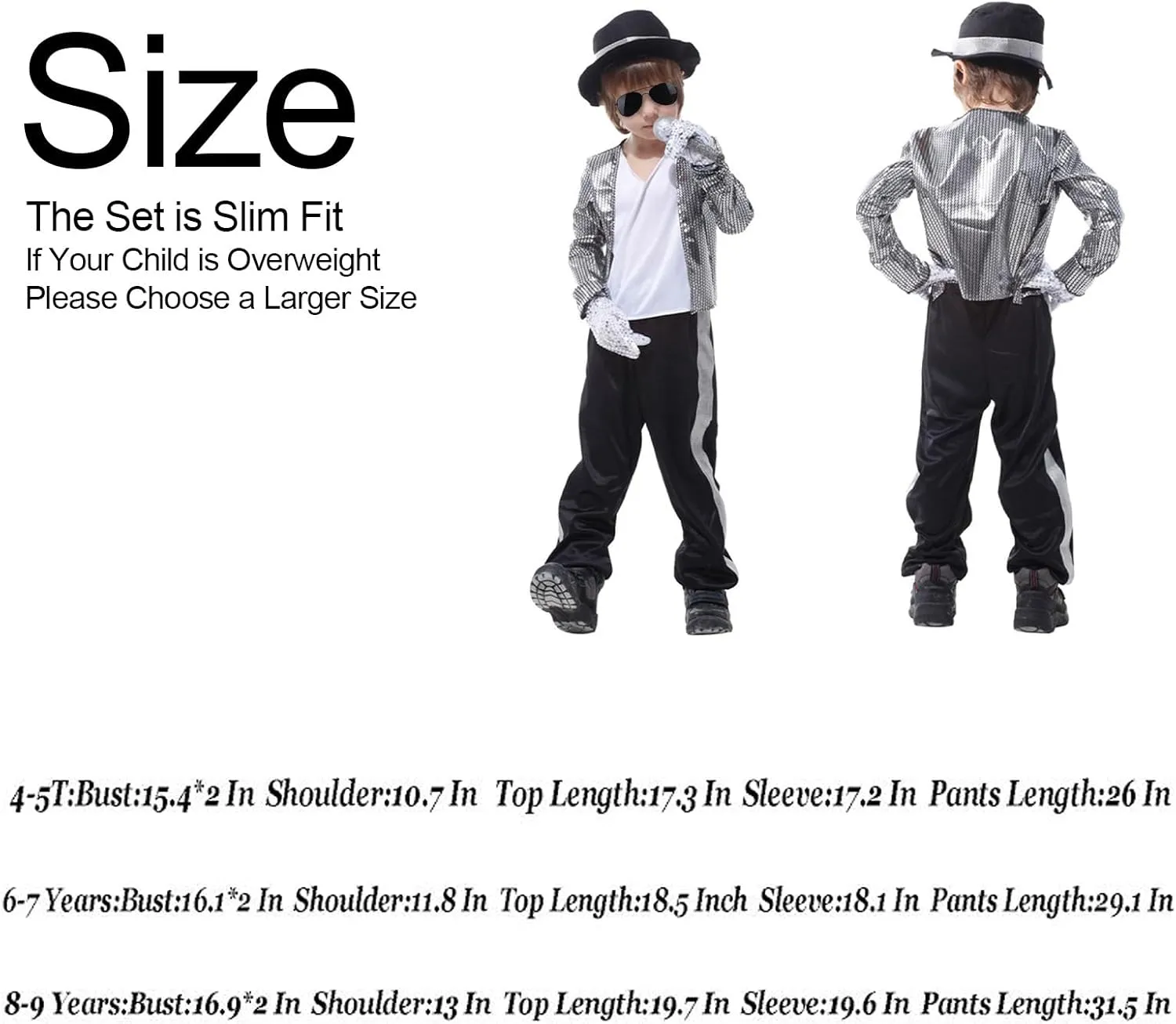 ACTLATI Dance Star Costume for Kids 80s 90s Pop Stage Halloween Cosplay Costume Set for Boy Hip Hop Role Play Kits 4-9 Years
