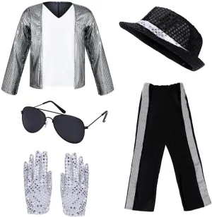 ACTLATI Dance Star Costume for Kids 80s 90s Pop Stage Halloween Cosplay Costume Set for Boy Hip Hop Role Play Kits 4-9 Years