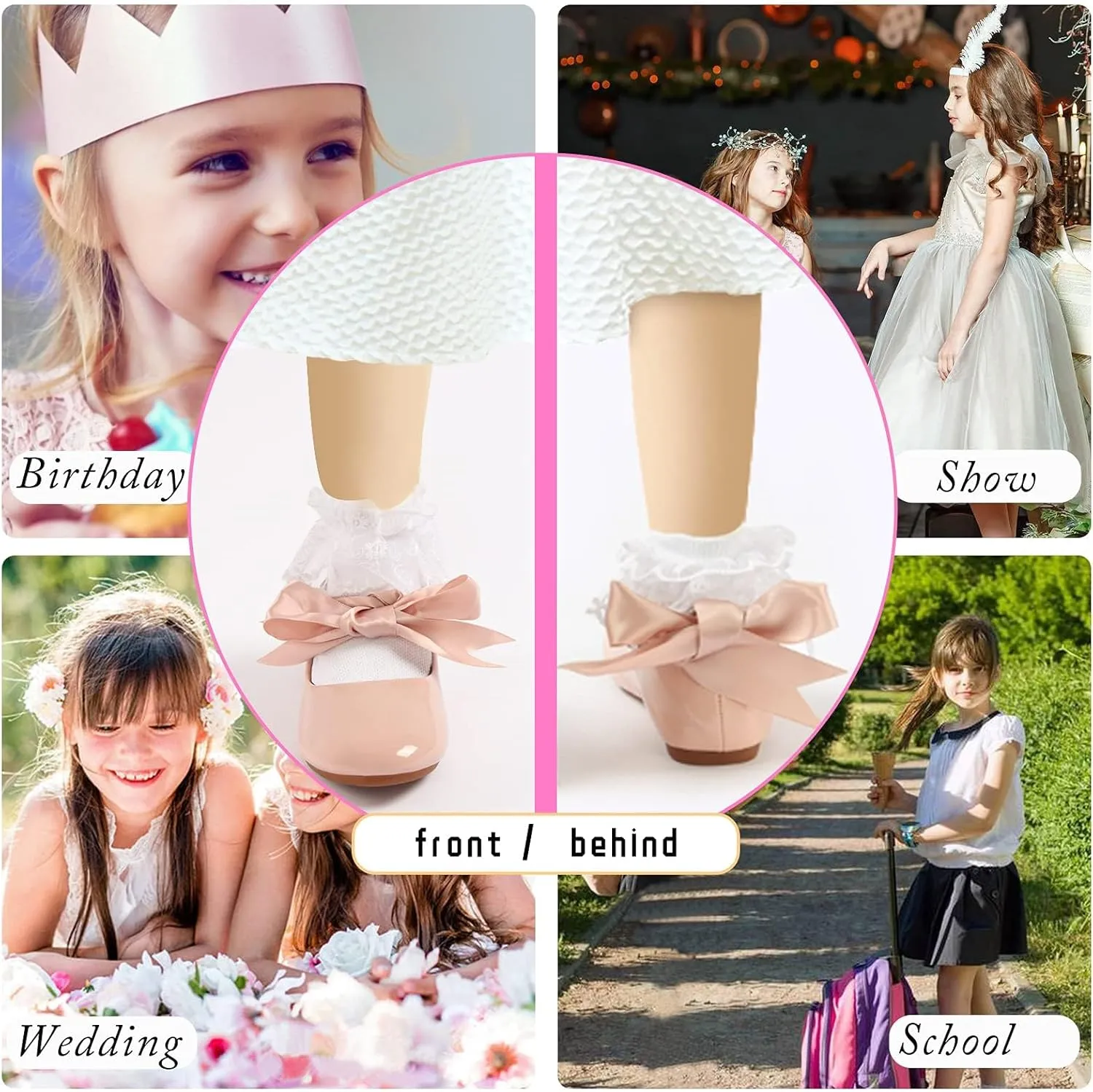 ADAMUMU Toddler Dress Shoes Flower Girl Shoes for Weeding Cute Toddler Mary Jane Shoes Lace Flore Ballet Flat for Walking, Jumping