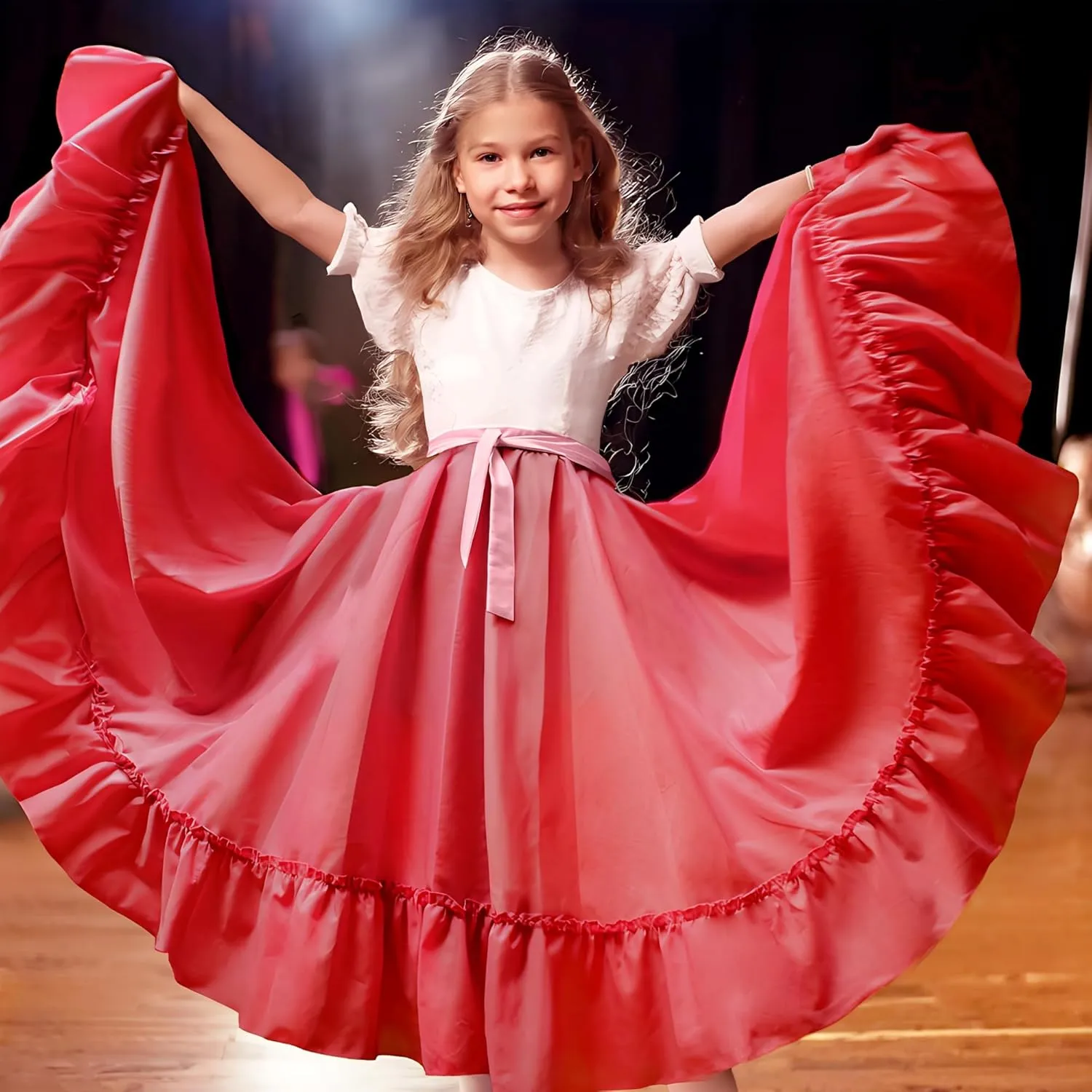 Adjustable Professional Dance Skirt for Girls | Folkloric Mexican Dance, Bomba or Flamenco |