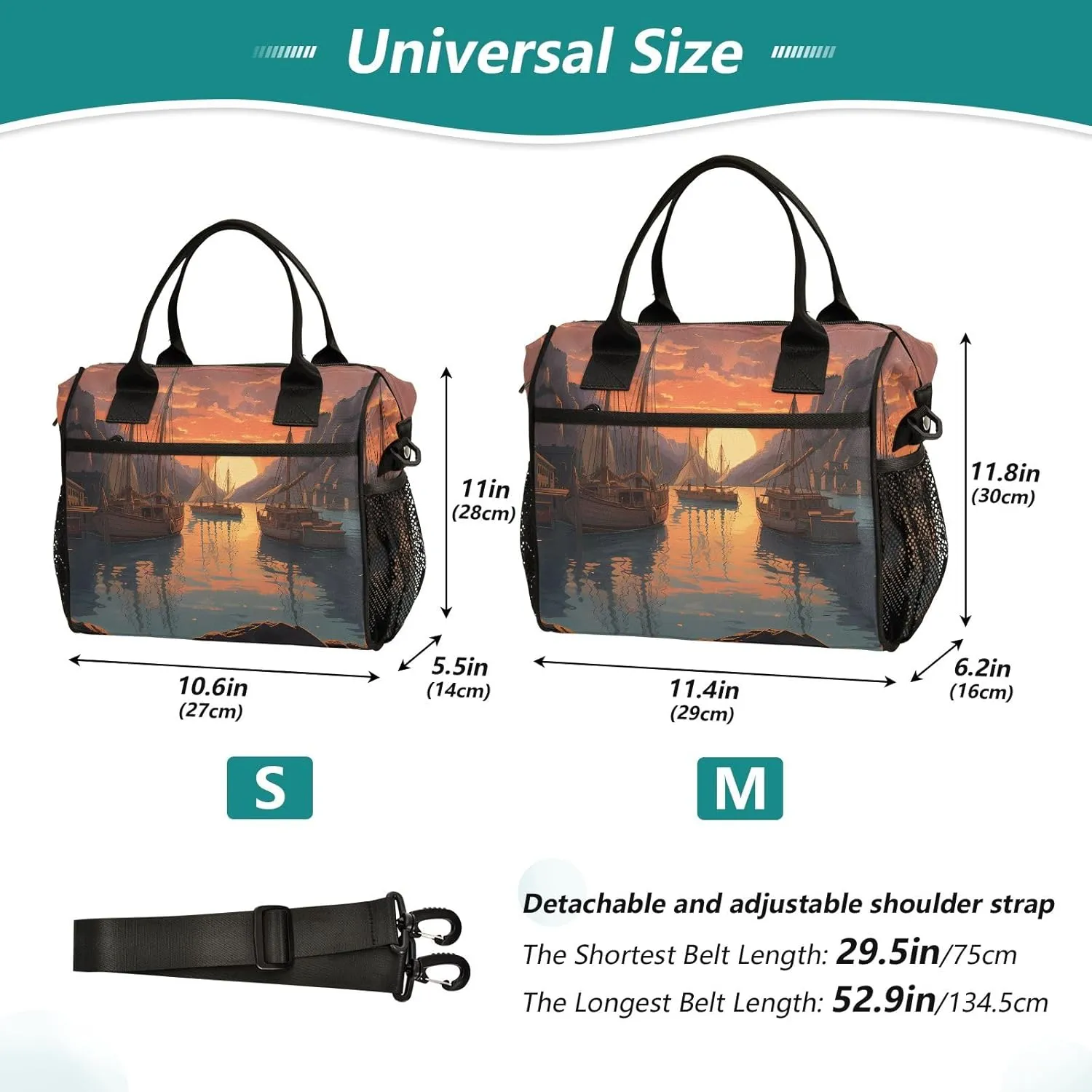 Adult Lunch Box Insulated Lunch Bag Harbor Sunset View Large Cooler Tote Bag for Work Picnic or Travel with Adjustable Shoulder Strap