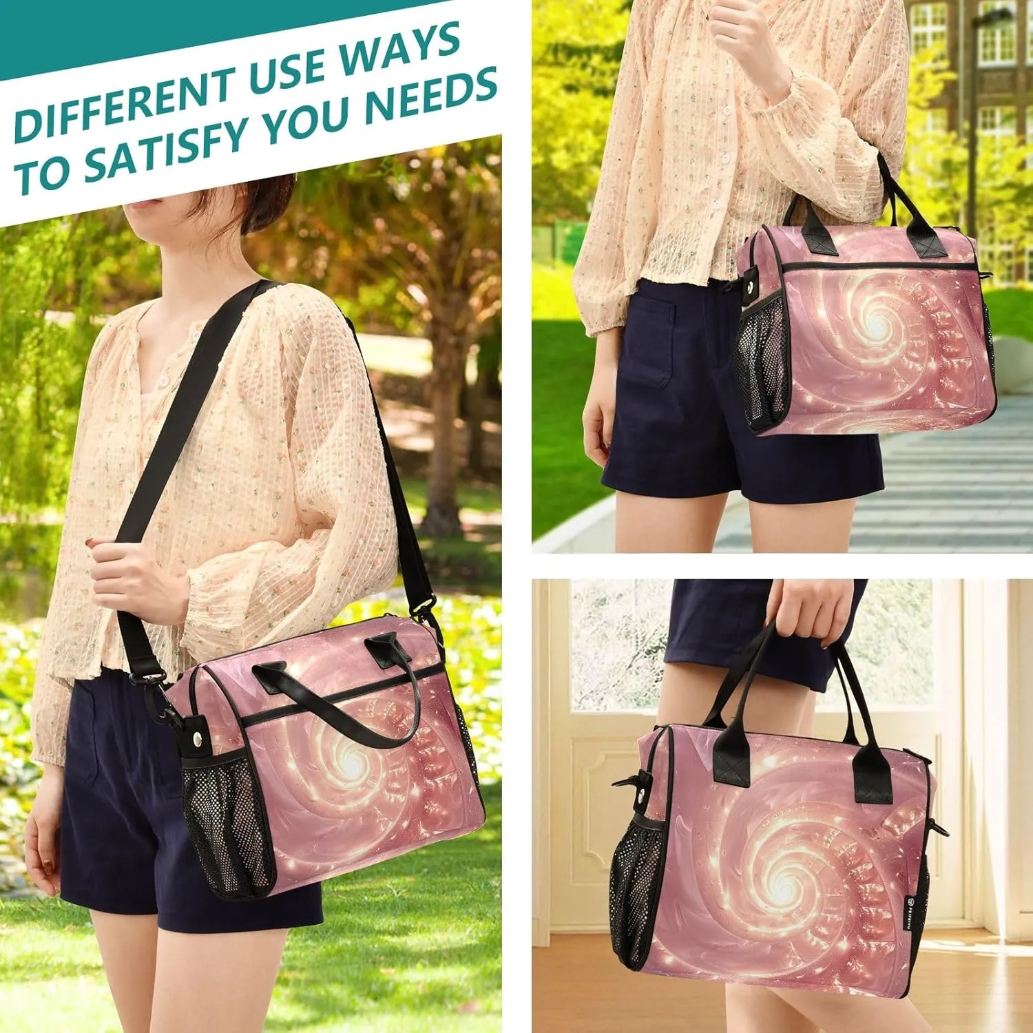 Adult Lunch Box Insulated Lunch Bag Illuminated Rose Fire Large Cooler Tote Bag for Work Picnic or Travel with Adjustable Shoulder Strap