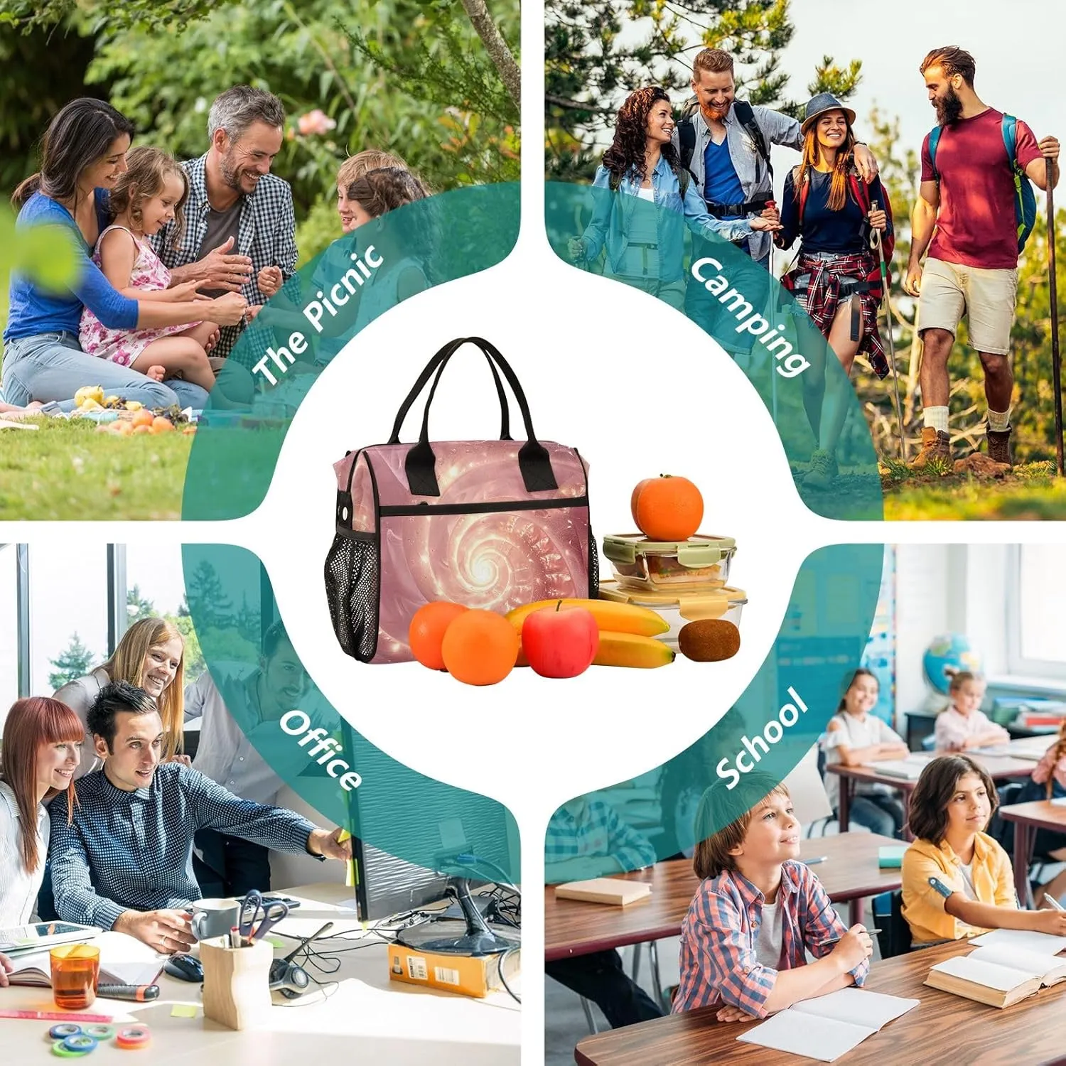 Adult Lunch Box Insulated Lunch Bag Illuminated Rose Fire Large Cooler Tote Bag for Work Picnic or Travel with Adjustable Shoulder Strap