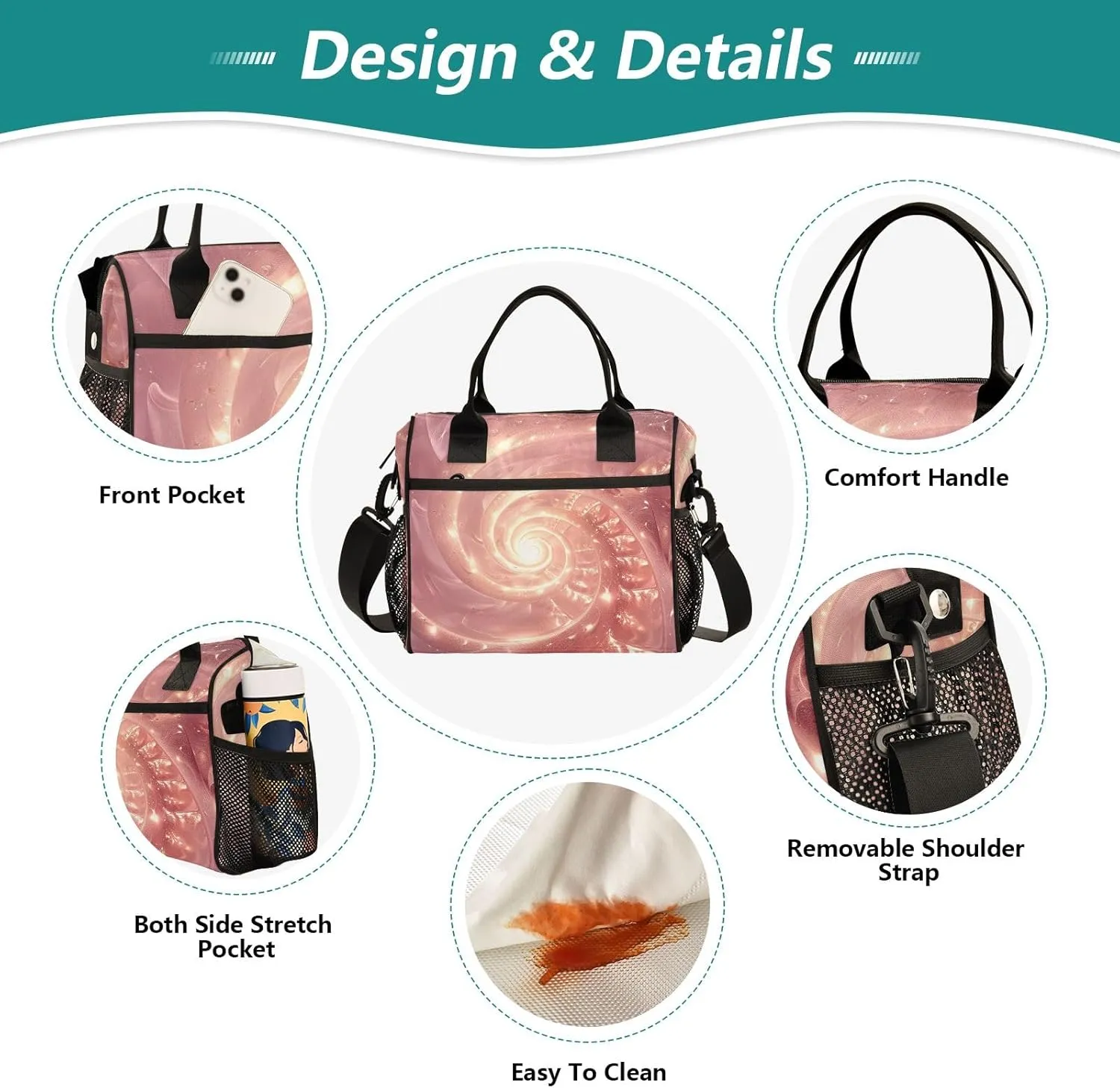 Adult Lunch Box Insulated Lunch Bag Illuminated Rose Fire Large Cooler Tote Bag for Work Picnic or Travel with Adjustable Shoulder Strap
