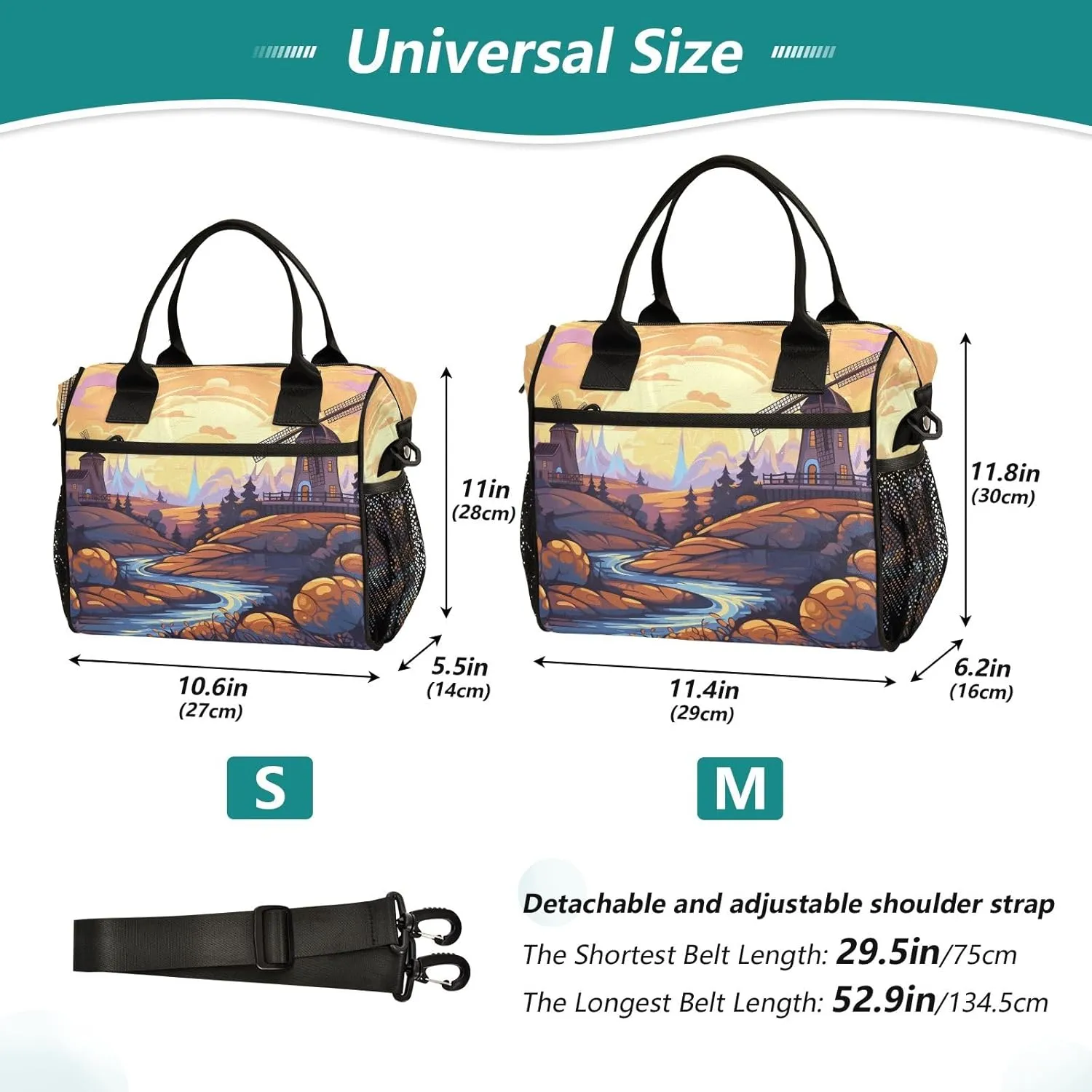 Adult Lunch Box Insulated Lunch Bag Windmill by The River Side Large Cooler Tote Bag for Work Picnic or Travel with Adjustable Shoulder Strap