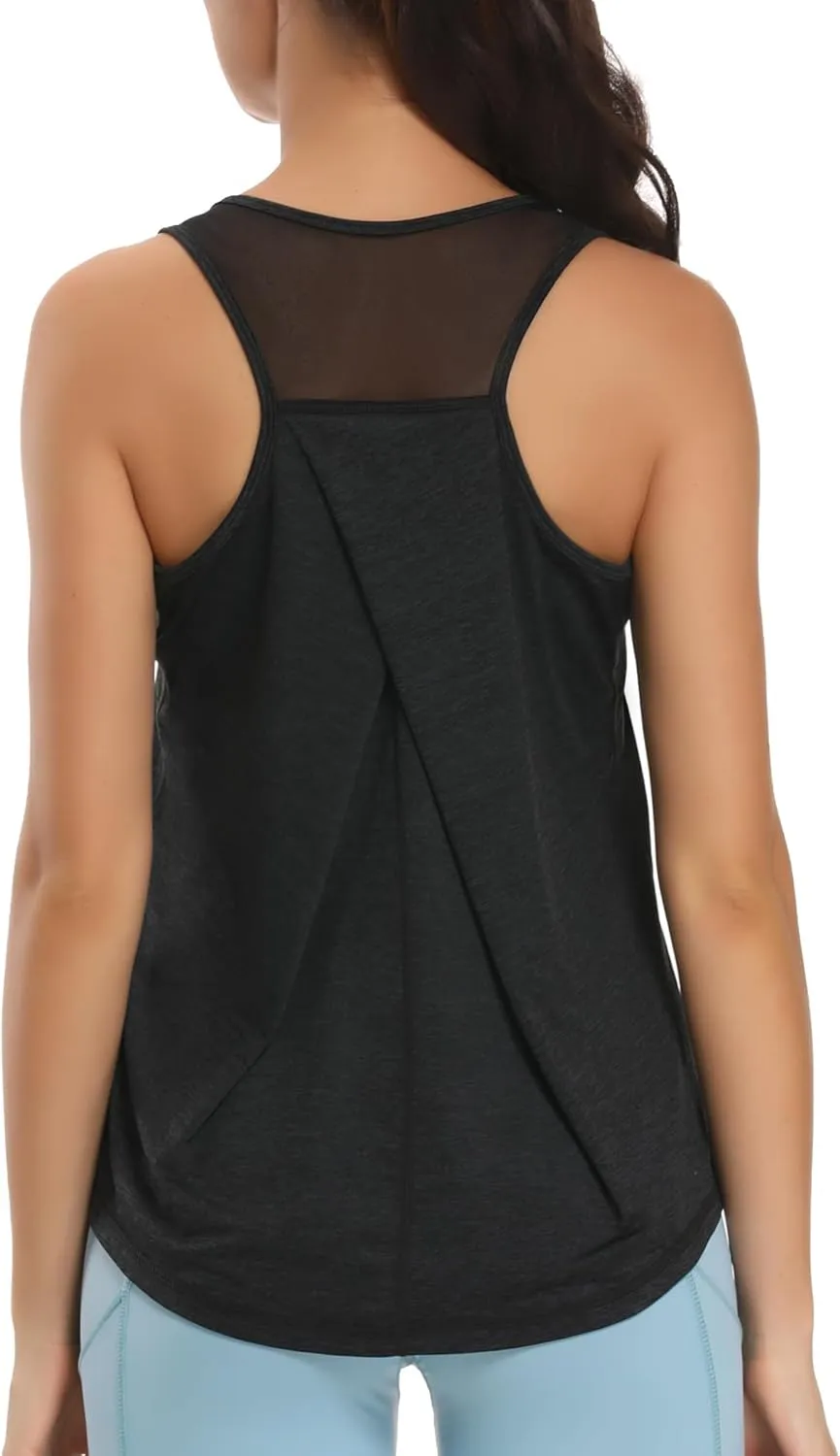 Aeuui 5 Pack Womens Workout Tops Mesh Racerback Tank Tops Sleeveless Athletic Gym Yoga Shirts