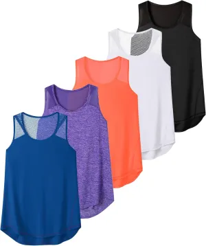 Aeuui 5 Pack Womens Workout Tops Mesh Racerback Tank Tops Sleeveless Athletic Gym Yoga Shirts