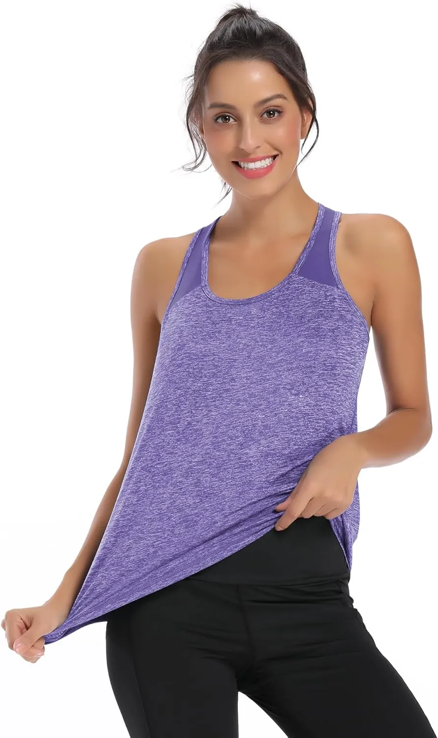 Aeuui 5 Pack Womens Workout Tops Mesh Racerback Tank Tops Sleeveless Athletic Gym Yoga Shirts