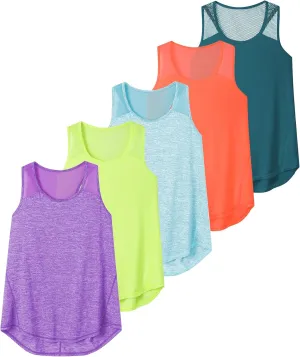 Aeuui 5 Pack Womens Workout Tops Mesh Racerback Tank Tops Sleeveless Athletic Gym Yoga Shirts