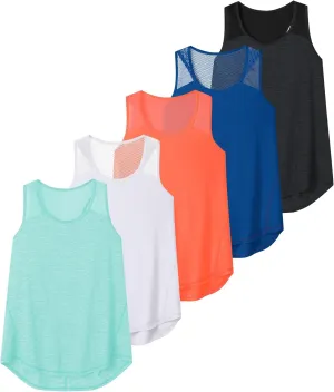 Aeuui 5 Pack Womens Workout Tops Mesh Racerback Tank Tops Sleeveless Athletic Gym Yoga Shirts