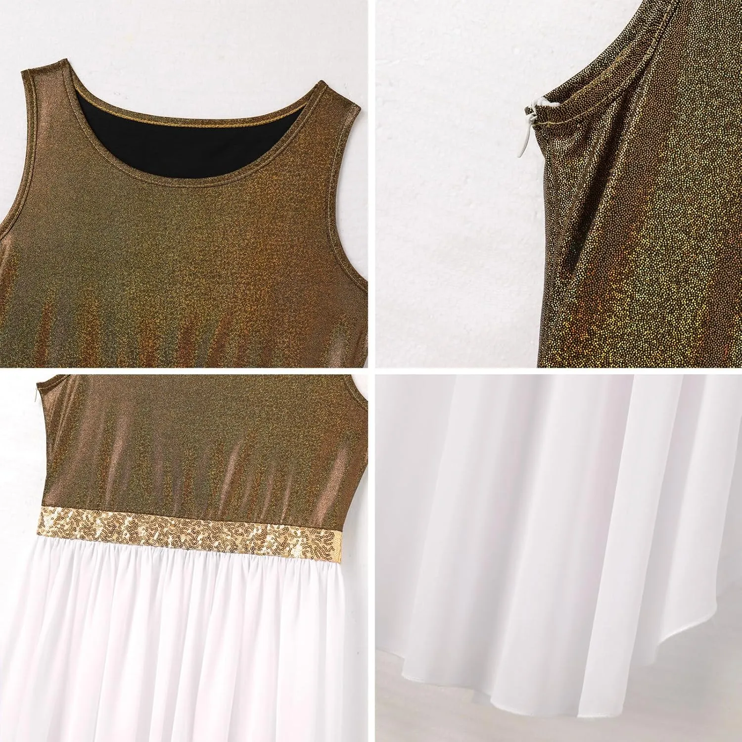 AFAVOM Praise Dance Dresses for Women Metallic Asymmetric Overlay Dress   Pants Worship Liturgical Dancewear Lyrical Costume