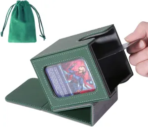 AFIING MTG Deck Box for Commander Display,Card Deck Box Fits 100 Double Sleeved Cards, Magic Commander TCG Card Storage case with 2 Dividers,Dice Bag and 1 Toploader(Green/Grey)