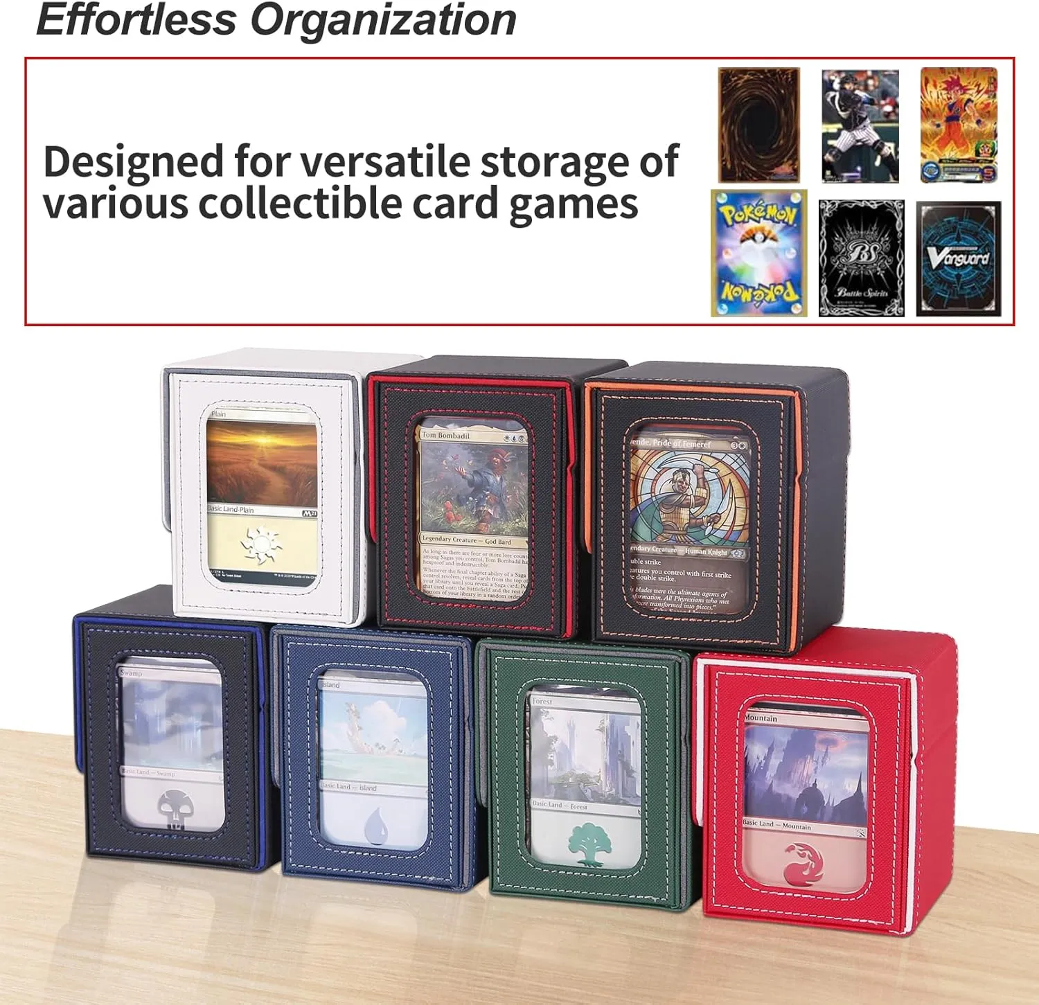AFIING MTG Deck Box for Commander Display,Card Deck Box Fits 100 Double Sleeved Cards, Magic Commander TCG Card Storage case with 2 Dividers,Dice Bag and 1 Toploader(Green/Grey)