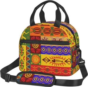 African National Patterns Print Foods Insulated Lunch Bag Cute Tote Box Leakproof Cooler Adjustable Shoulder Strap