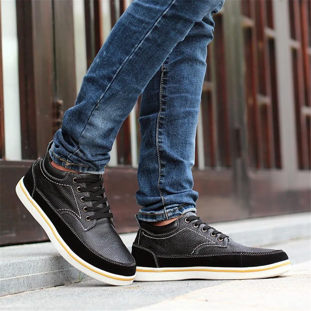 ailishabroy Men's Invisible Increase 2.36in Casual Leather Shoes Lace up Running Shoes senakers