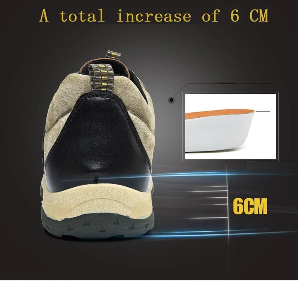 ailishabroy Men's Invisible Increase 2.36in Casual Leather Shoes Lace up Running Shoes senakers